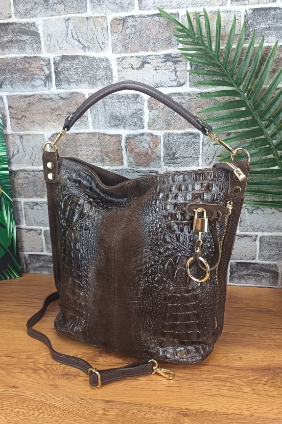 δερμάτινη-τσάντα-ώμου-μεγάλη-κροκο-καφέ-σκούρο