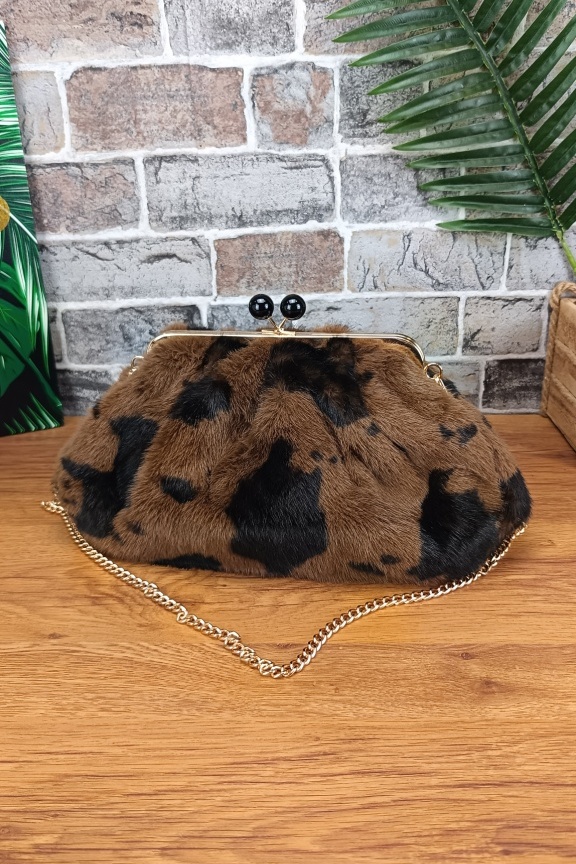 Τσάντα clutch γούνα λεοπάρ 'Polar Star' Καφέ