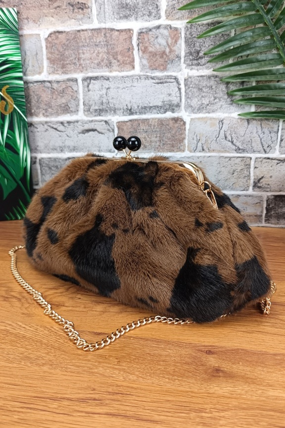 τσάντα-clutch-γούνα-λεοπαρ-καφέ