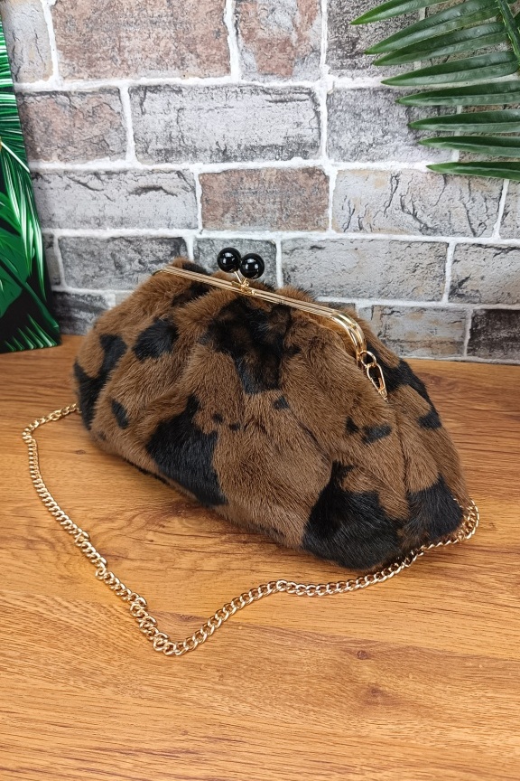 τσάντα-clutch-γούνα-λεοπαρ-καφέ