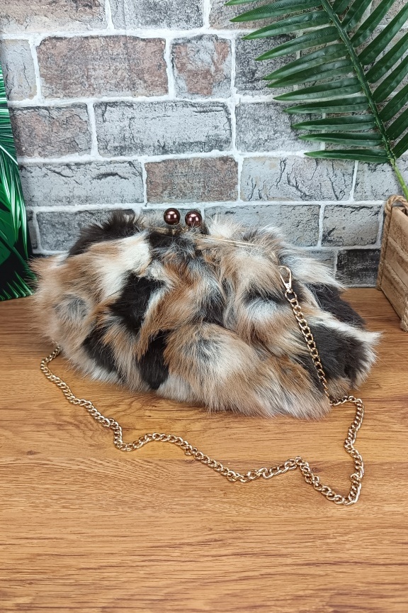 τσάντα-clutch-γούνα-τριχρωμία-καφέ