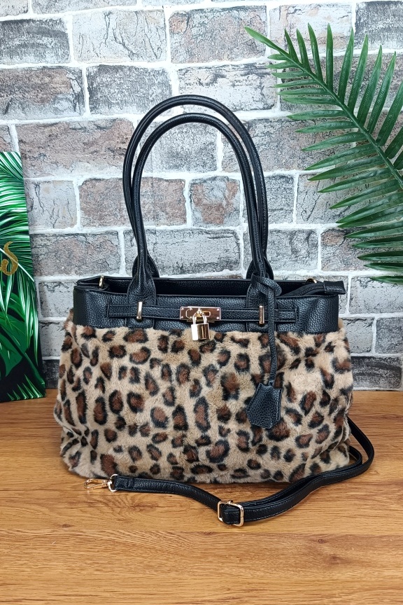 τσάντα-tote-λεοπάρ-γούνα-μπεζ