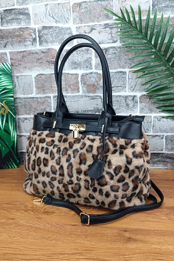 τσάντα-tote-λεοπάρ-γούνα-μπεζ