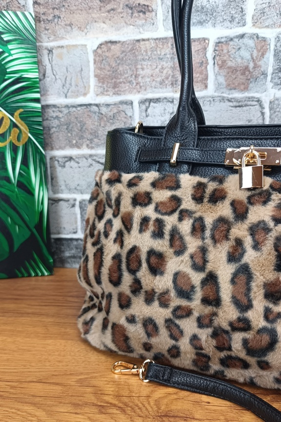 τσάντα-tote-λεοπάρ-γούνα-μπεζ