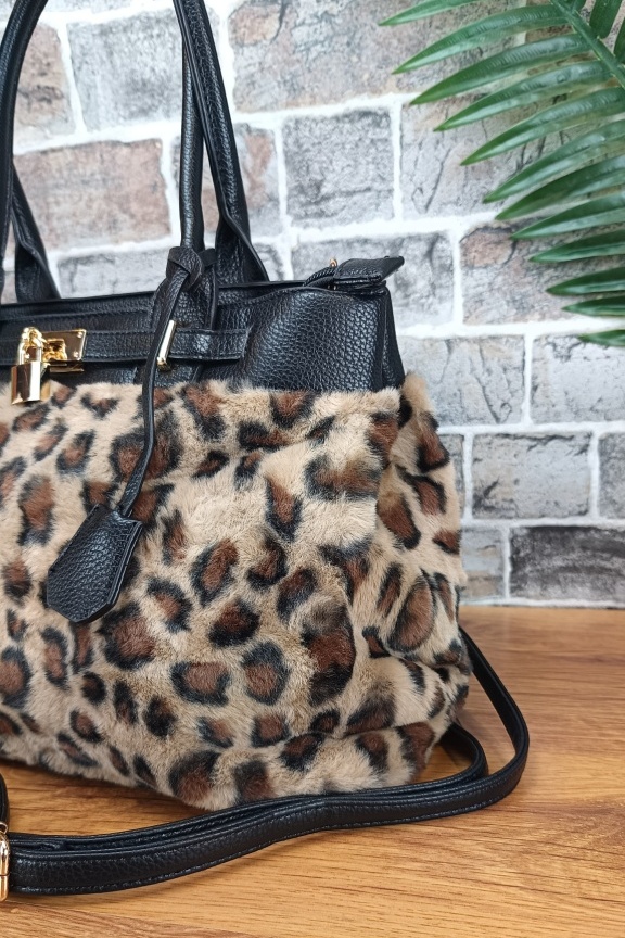 τσάντα-tote-λεοπάρ-γούνα-μπεζ