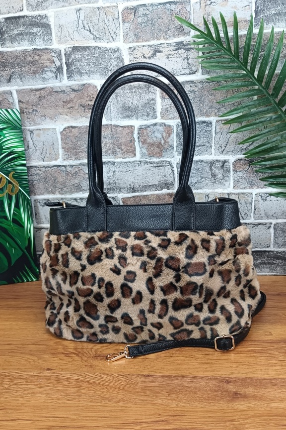 τσάντα-tote-λεοπάρ-γούνα-μπεζ