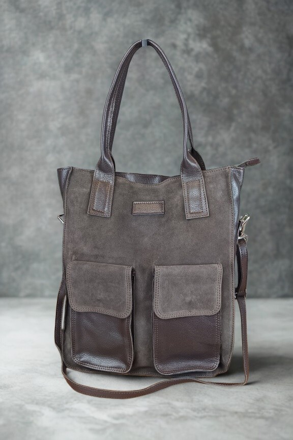 δερμάτινη-τσάντα-καστόρι-επαγγελματική-καφέ-γκρι