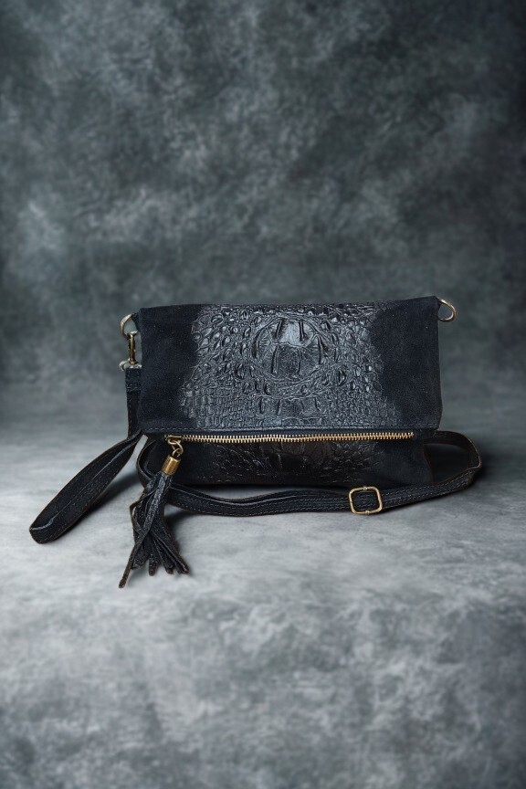 δερμάτινο-τσαντάκι-καστόρι-κροκό-μαύρη