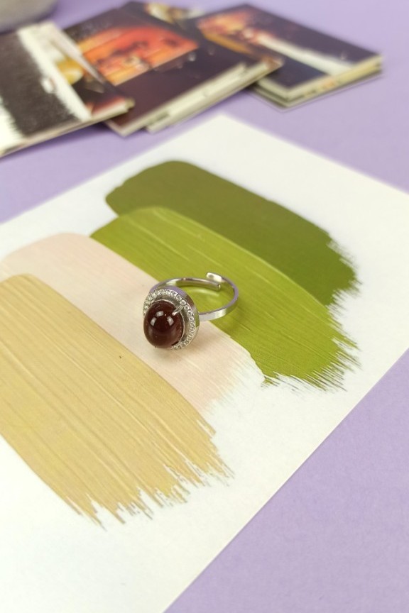 ατσάλινο-δαχτυλίδι-καφέ-πέτρα-ασημί