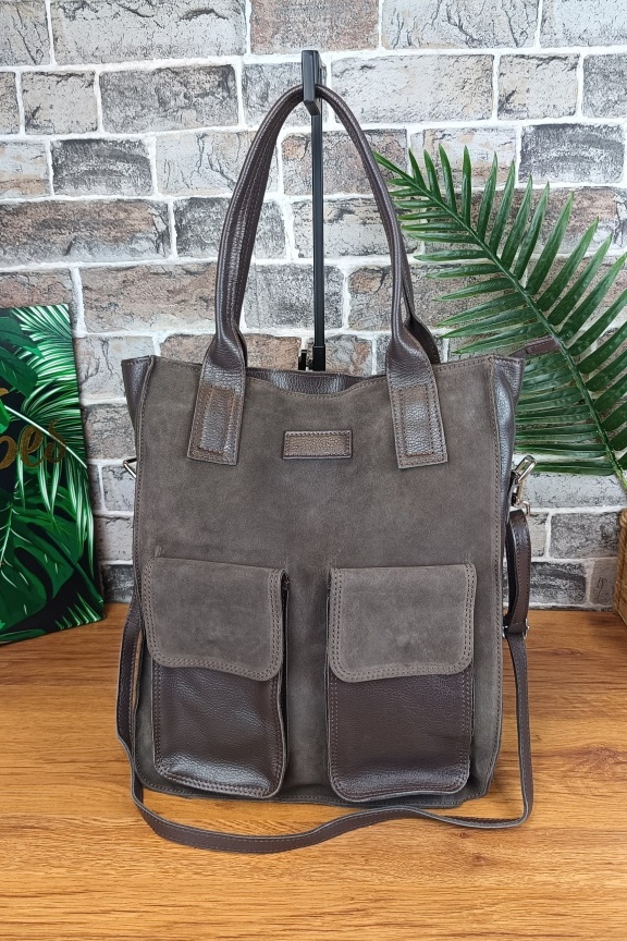 δερμάτινη-τσάντα-καστόρι-επαγγελματική-καφέ-γκρι