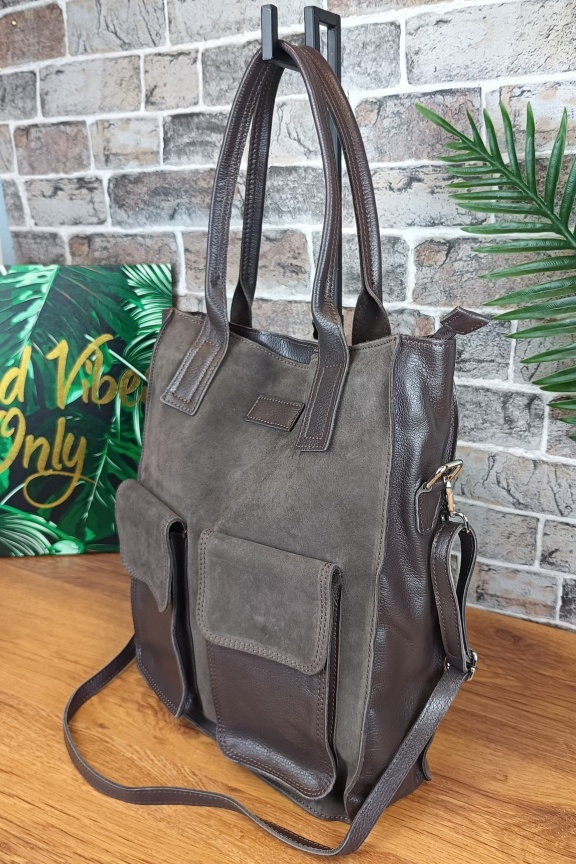δερμάτινη-τσάντα-καστόρι-επαγγελματική-καφέ-γκρι