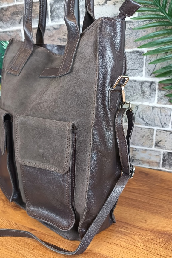 δερμάτινη-τσάντα-καστόρι-επαγγελματική-καφέ-γκρι