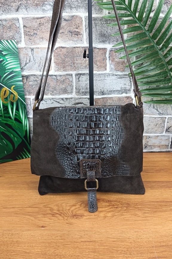δερμάτινη-τσάντα-καστόρι-κροκό-καφέ-σκούρο