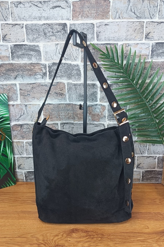 δερμάτινη-τσάντα-γυναικεία-ώμου-καστόρι-με-τρουκς-μαύρη