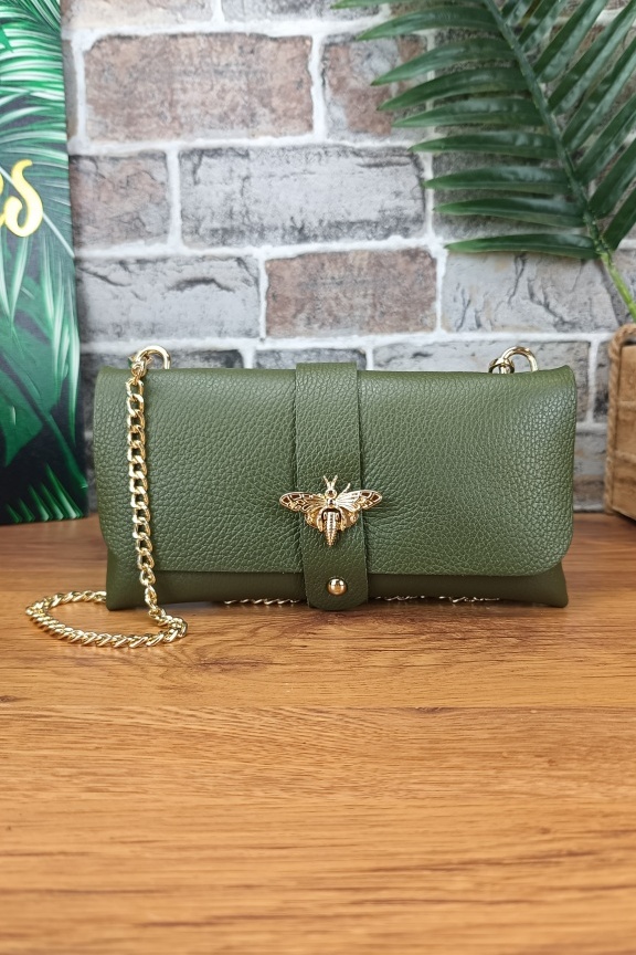 δερμάτινο-τσαντάκι-μέλισσα-χακί