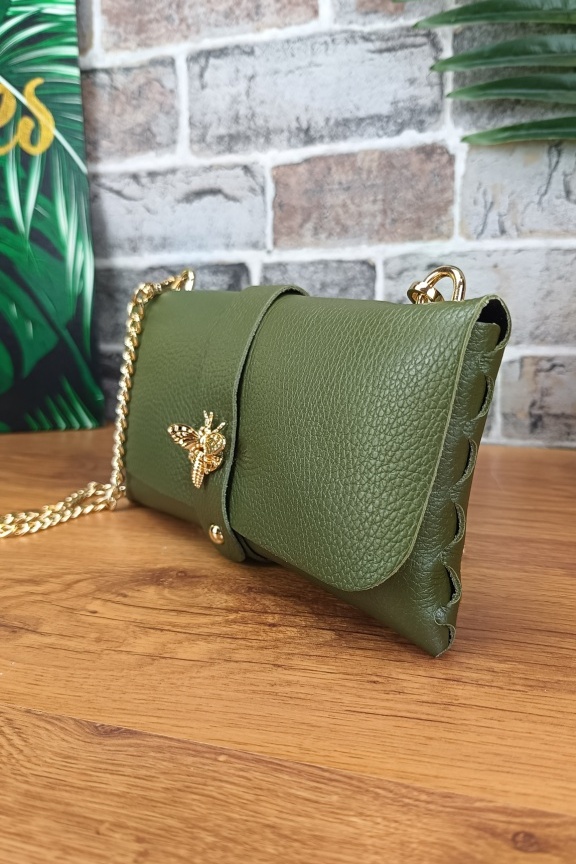 δερμάτινο-τσαντάκι-μέλισσα-χακί