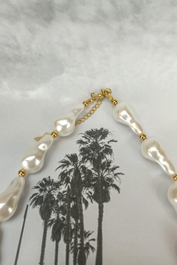 ατσάλινο-κολιέ-μεγάλες πέρλες-χρυσό