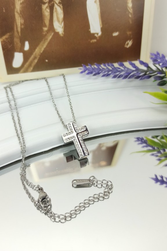 κολιέ-σταυρός-ζιρκόν-ασημί