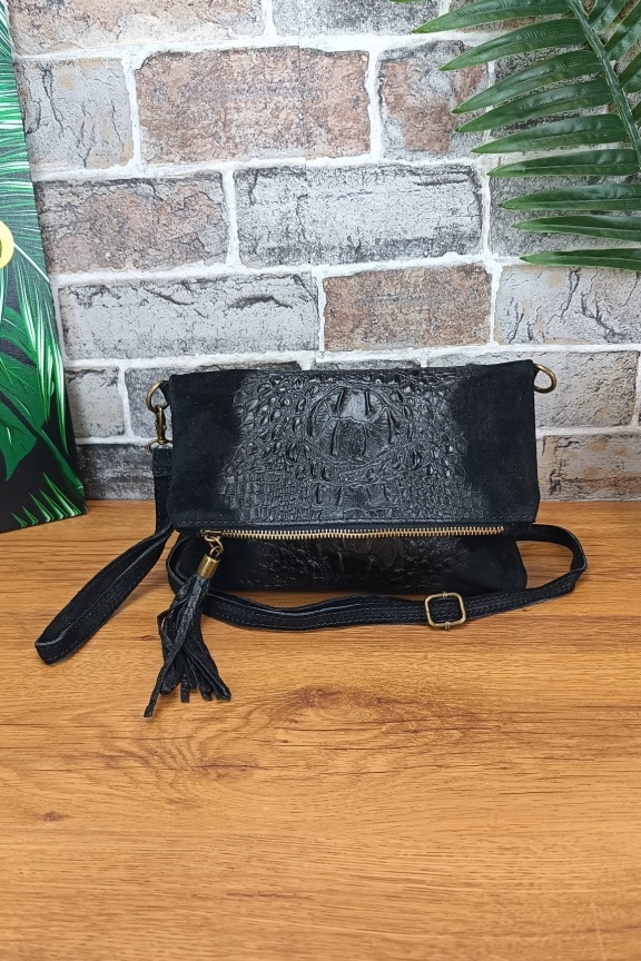 δερμάτινο-τσαντάκι-καστόρι-κροκό-μαύρη