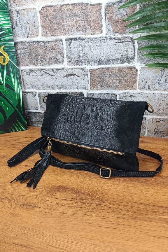 δερμάτινο-τσαντάκι-καστόρι-κροκό-μαύρη