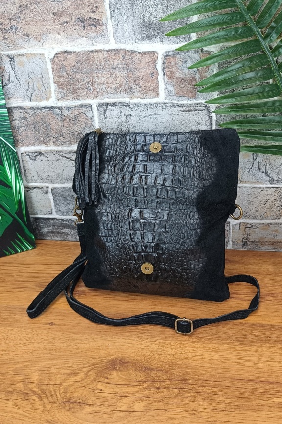 δερμάτινο-τσαντάκι-καστόρι-κροκό-μαύρη