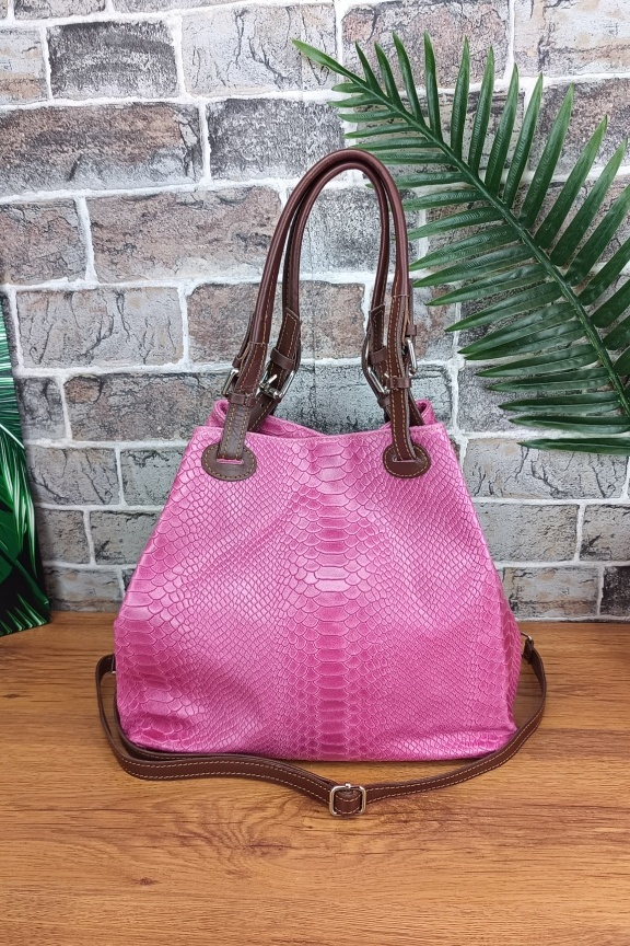 δερμάτινη-τσάντα-ώμου-φίδι-φούξια