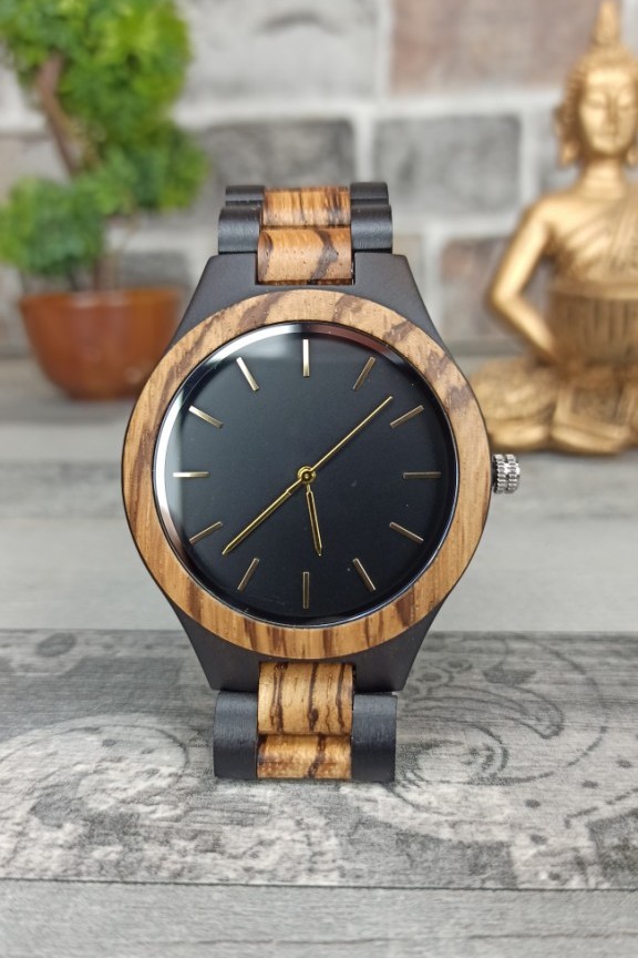 Ξύλινο ρολόι 'Pure Luxury' μπρασελε διχρωμία