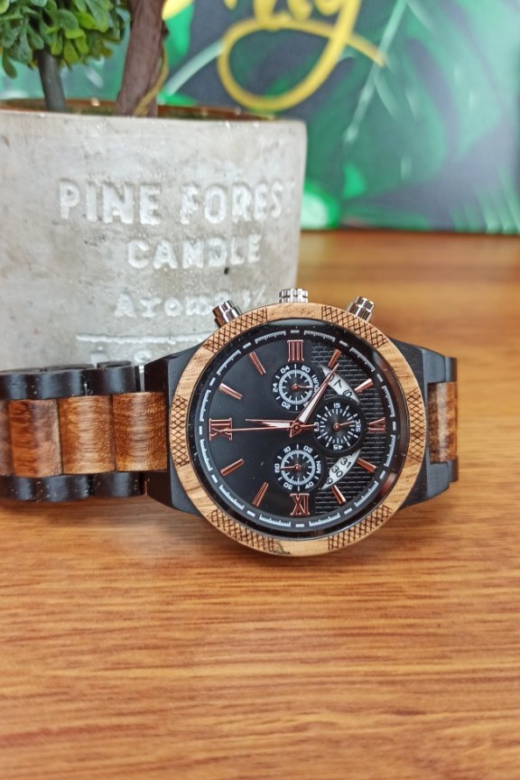 ξύλινο-ρολόι-μπρασελέ-διχρωμία-καρυδιά-έβενος