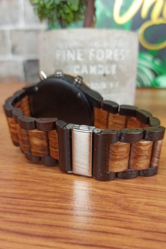 Ξύλινο ρολόι 'Wooden King' ξύλινο μπρασελε διχρωμία μαύρο-καφέ