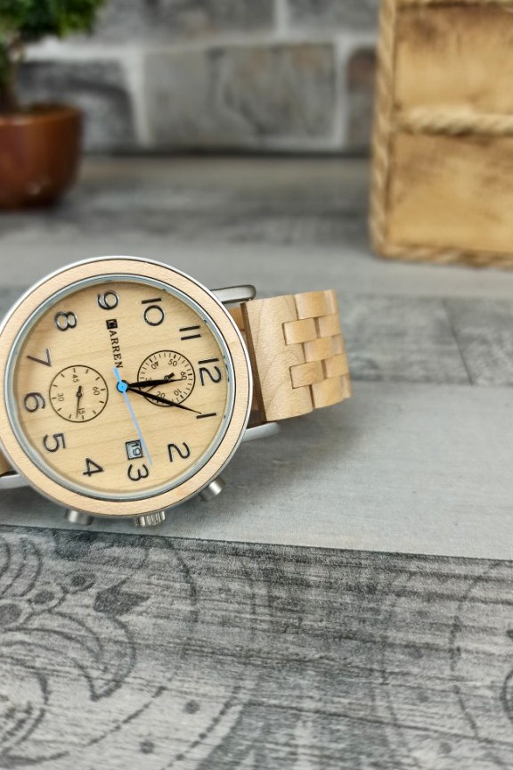 ξύλινο-ρολόι-μπρασελέ-λευκό-ξύλο-λεύκας