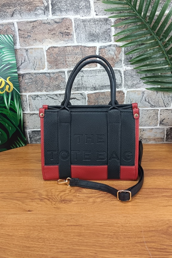 τσάντα-ώμου-tote-μαύρο-κόκκινο-μικρή