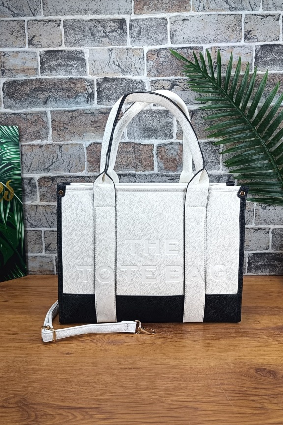 τσάντα-ώμου-tote-άσπρο-μαύρο